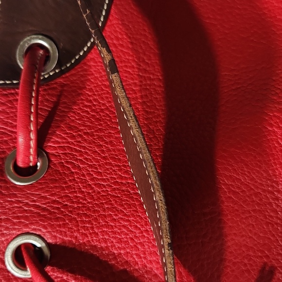 Dooney & Bourke All Weather Red Pebbled Leather Large Bucket Bag